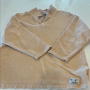 Tan Mock Neck Sweatshirt with Velour Texture